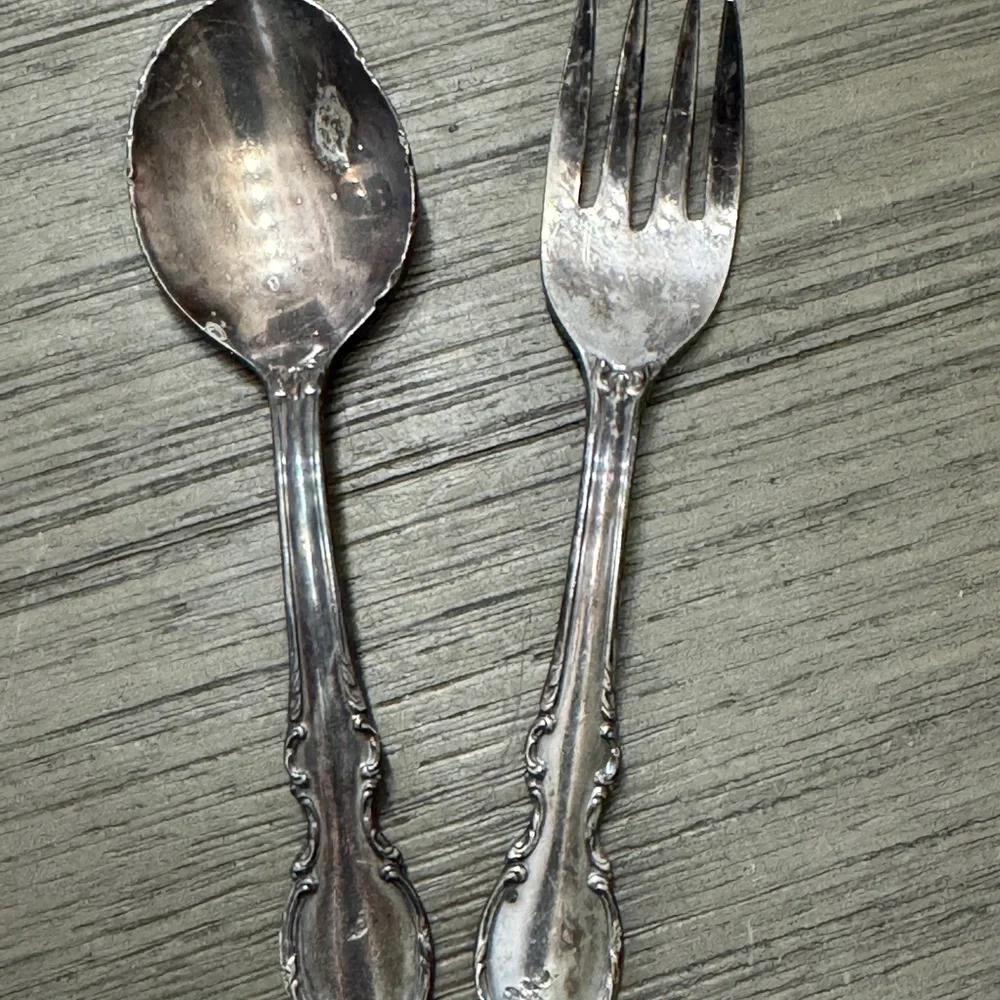 Babies First Silver Serving Spoon and Fork Set - Silver Plated 1847 Roger’s Bros
